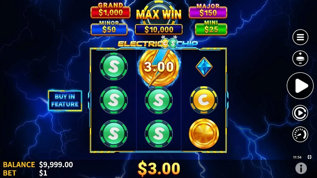 The Cash Collector respin running — green ‘$’ money coins filling the grid with a $3.00 coin sitting top-centre, the board paying $3.00.